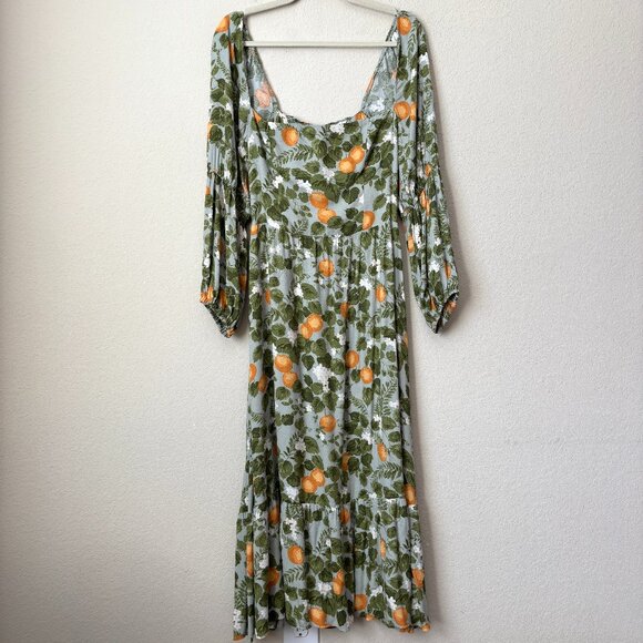 Reformation Mica Midi Dress in Orange Grove Novelty Print Spring Summer - Picture 2 of 10